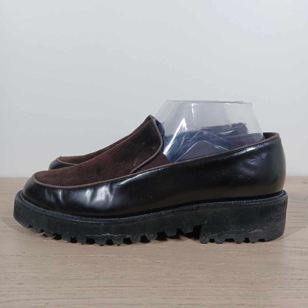 Paul Green Brown & Black Suede Leather Lug Sole Loafers